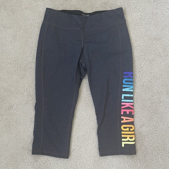 Ideology Crop Leggings Womens XL Run Like A Girl Colorful Capri Yoga Pants Grey - Picture 3 of 11